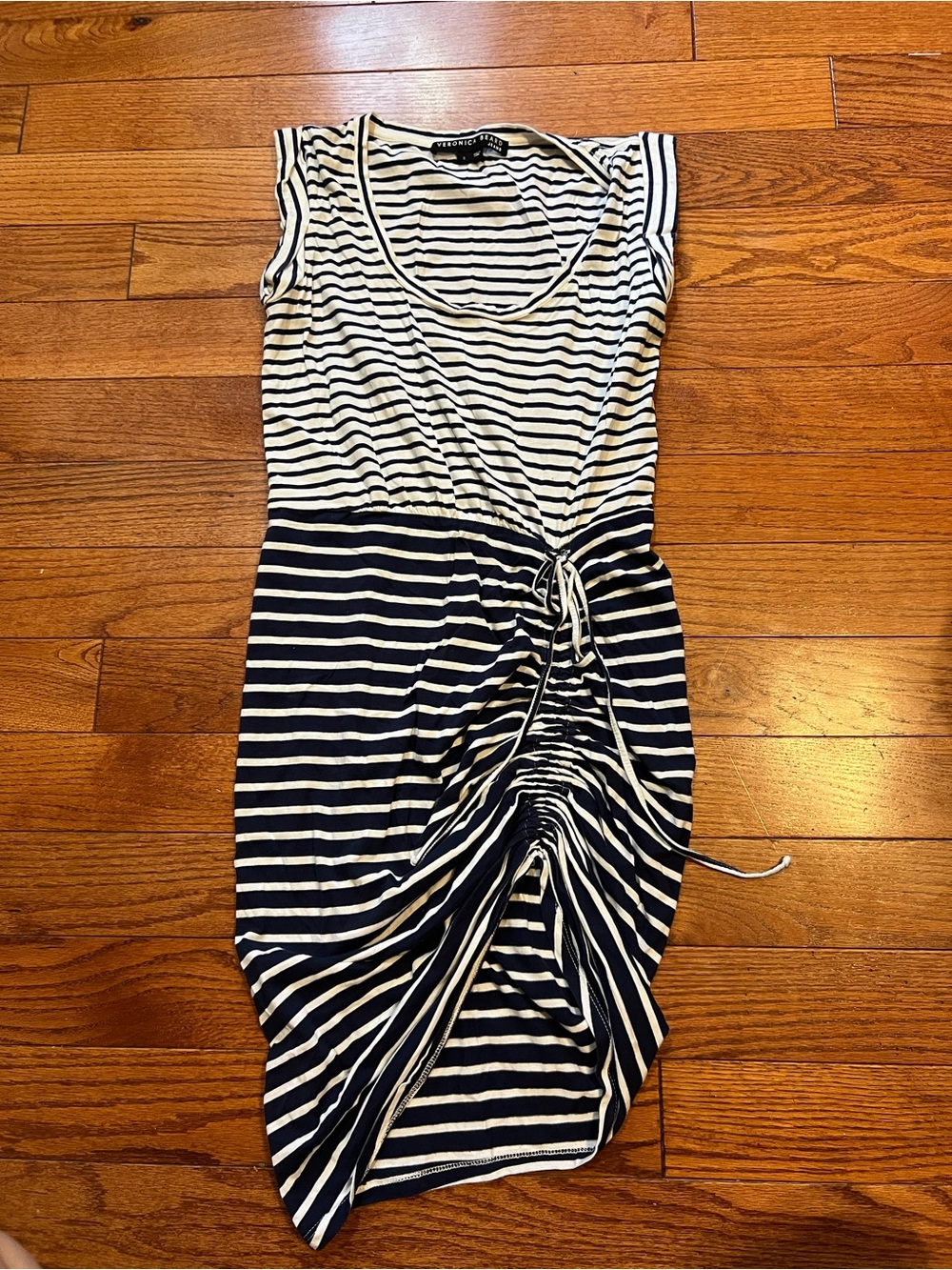 Veronica Beard Blue & White Striped Midi Dress with Side Tie